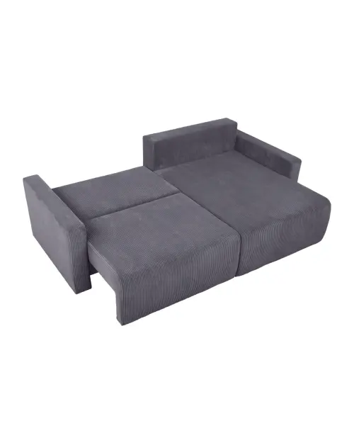 Sofá rinconera universal Rufio convertible con arcón de pana gris