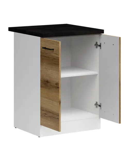 Szafka kuchenna dolna Junona Line 60 cm dwudrzwiowa dąb delano jasny z blatem