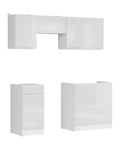 Conjunto de cocina Junona Line 180 cm blanco brillo sin encimera