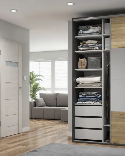 Sliding wardrobe Flex 150 cm with mirror graphite/mauvella oak