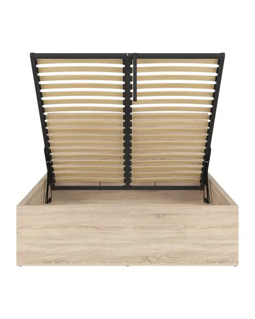 Cama Tetrix 140x200 con somier y contenedor roble sonoma