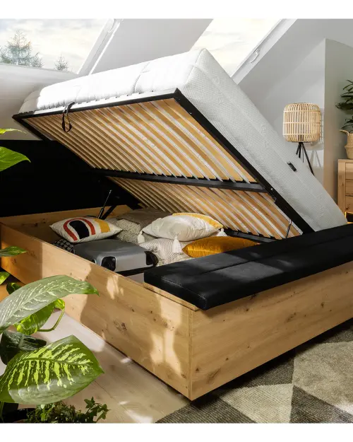 Cama Ostia 140x200 con somier y contenedor roble artisan