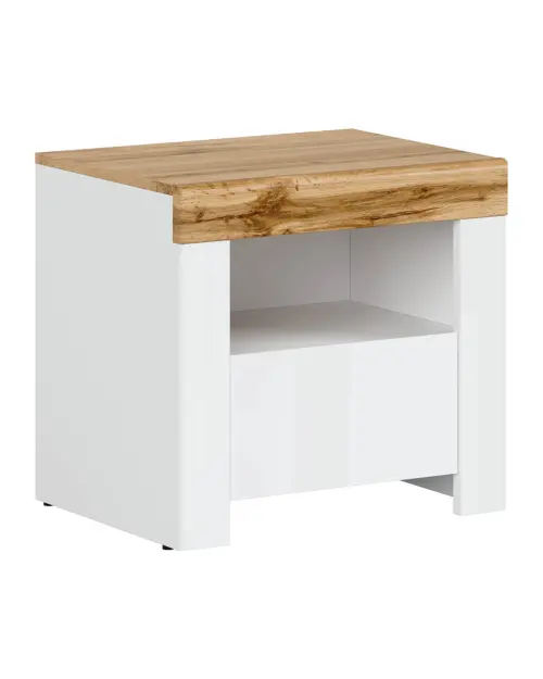 Mesita de noche Holten 54 cm con cajón blanco brillo/roble wotan