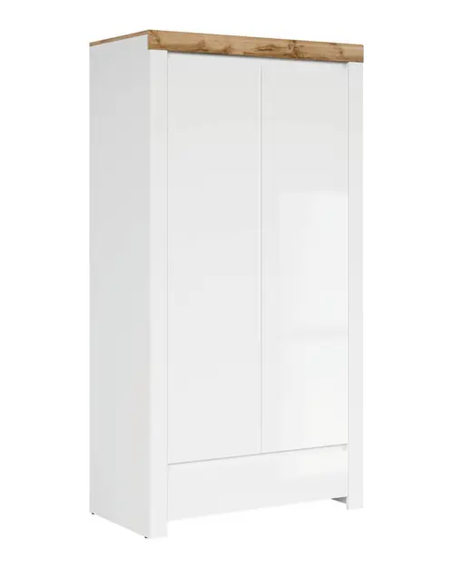 Armario de dos puertas Holten 106 cm con cajón blanco brillo/roble wotan