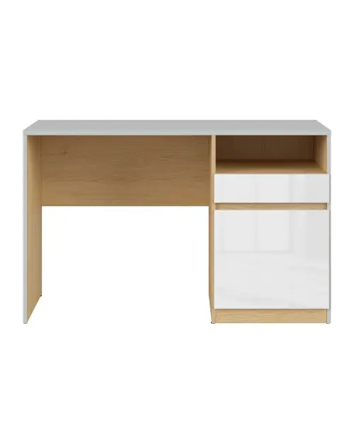 Escritorio Nandu 120 cm con puerta, cajón y estante gris claro/roble polaco