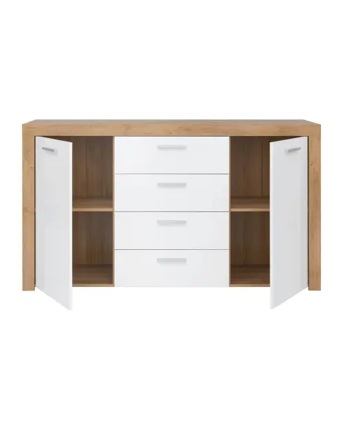 Cómoda Balder 155 cm con 2 puertas y 4 cajones roble riviera/blanco brillo