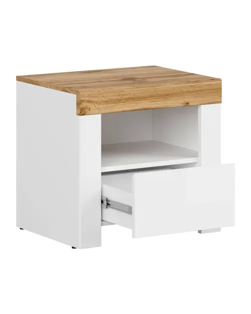 Mesita de noche Holten 54 cm con cajón blanco brillo/roble wotan