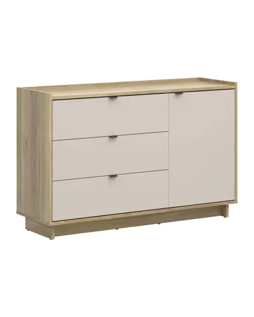 Cómoda Dalva 134 cm con puertas y 3 cajones roble mauvella/cachemira