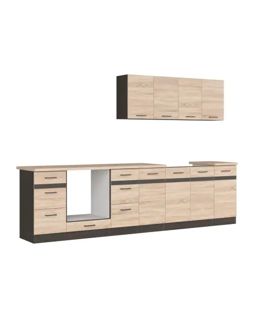 Conjunto de cocina Junona Line 300 cm roble sonoma con encimera