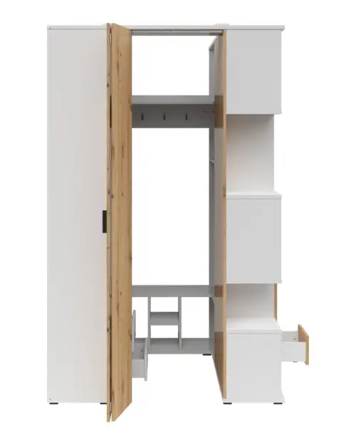 Armario de esquina izquierdo Homeland 136 cm vestidor con 2 puertas y 3 cajones blanco/roble artisan