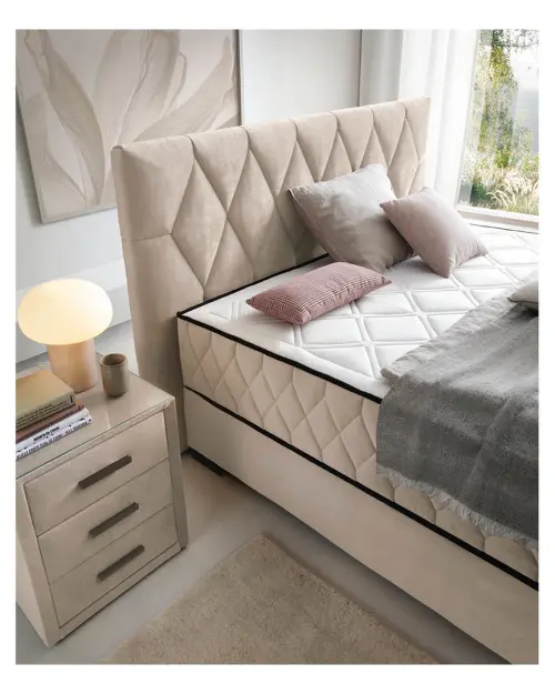 Cama continental Reve 140x200 con arcón beige