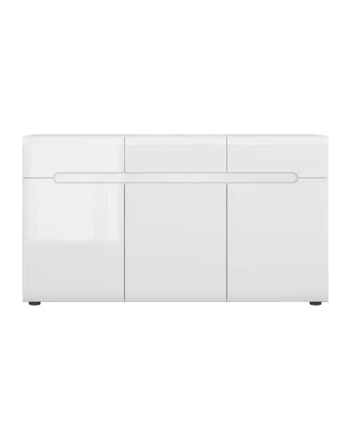 Cómoda Azteca Trio 150 cm con 3 puertas y 3 cajones blanco brillo