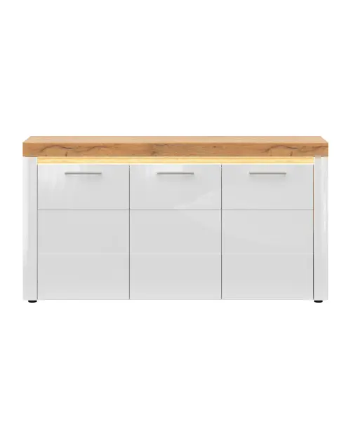 Horton 170 cm three-door chest of drawers white gloss
