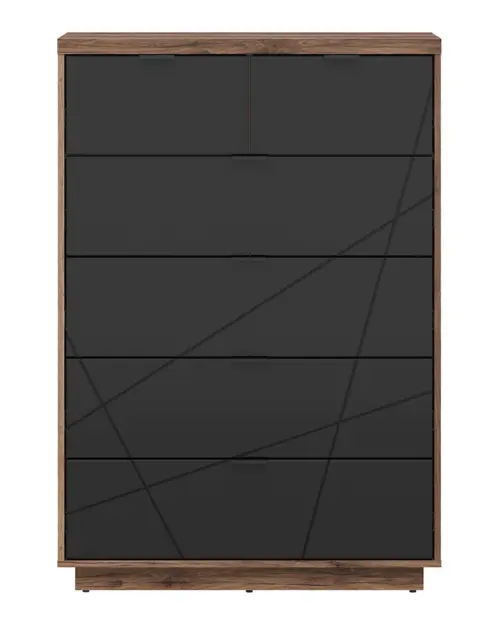 Cómoda Forn 90 cm con 6 cajones roble delano oscuro/negro mate