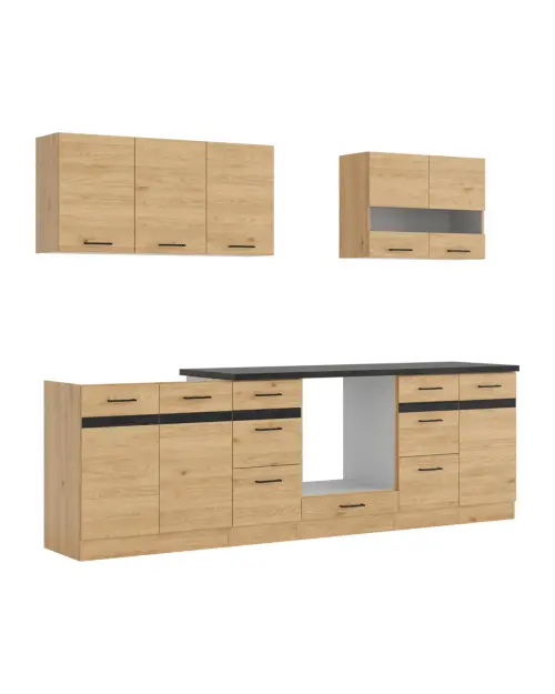 Conjunto de cocina Junona Line 260 cm roble bernstein con encimera