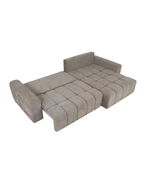 Sofá rinconera derecho Chill_Me convertible con arcón de chenilla marrón