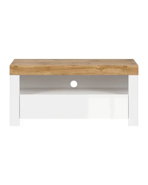 Mueble RTV Holten 106 cm con cajón y estante blanco brillo