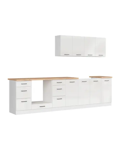 Conjunto de cocina Junona Line 300 cm brillo tiza con encimera