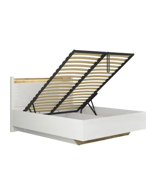 Cama Alameda 160x200 con contenedor y somier blanco brillo