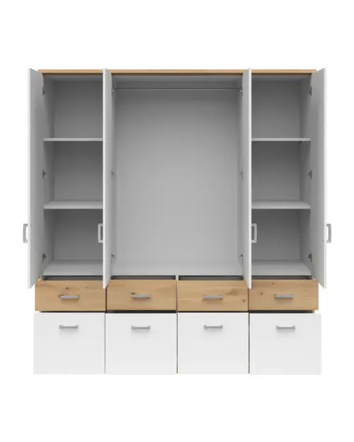 Four-door wardrobe Brando-4 181 cm with mirror and drawers artisan oak/white