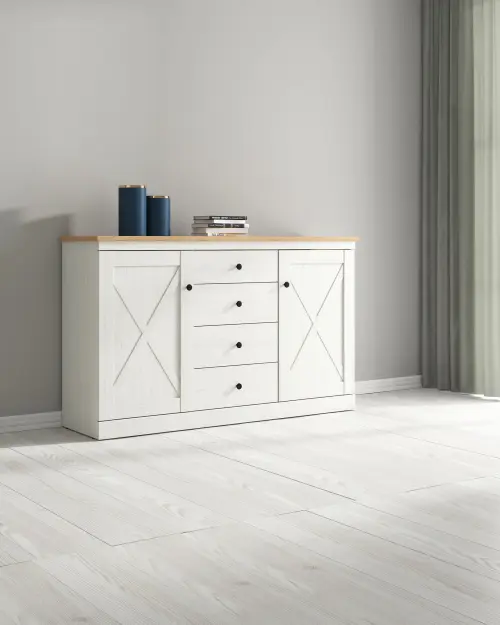 Cómoda Frija 153 cm con 2 puertas y 4 cajones pino andersen blanco