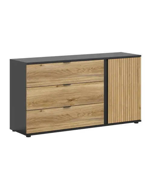 Cómoda Luen 143 cm con puertas y 3 cajones roble tegola/roble mauvella