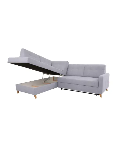 Угловой диван левосторонний Lars раскладной с ящиком серый