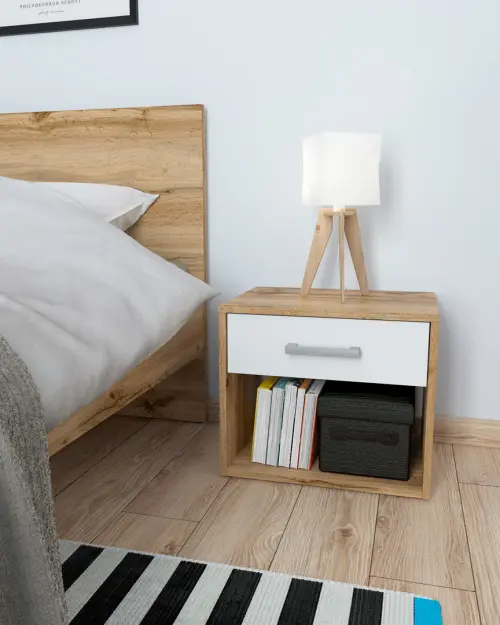 Mesita de noche Matos 45 cm con cajón roble wotan/blanco