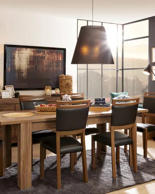 Cómoda Gent 166 cm vitrina con 2 puertas 6 cajones y 3 estantes roble stirling