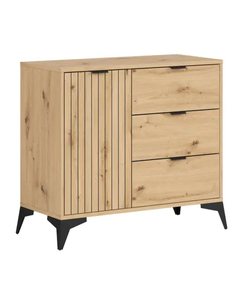 Cómoda Lamea 90 cm con puertas y 3 cajones roble artisan