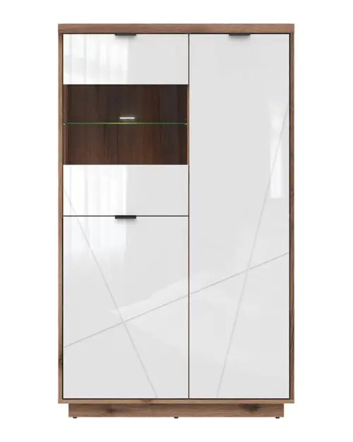 Vitrina Forn 94 cm con 3 puertas roble delano oscuro/blanco brillo