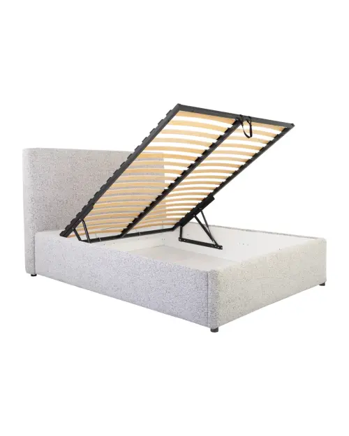 Cama tapizada Tripo 140x200 con somier y arcón beige