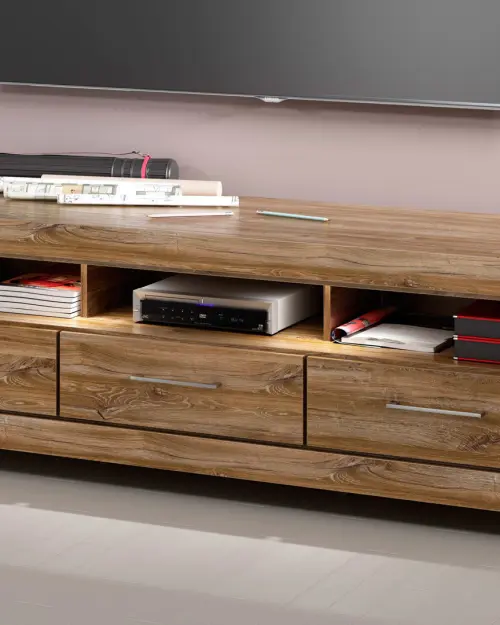 Mueble RTV Gent 200 cm con 3 cajones y estante roble stirling