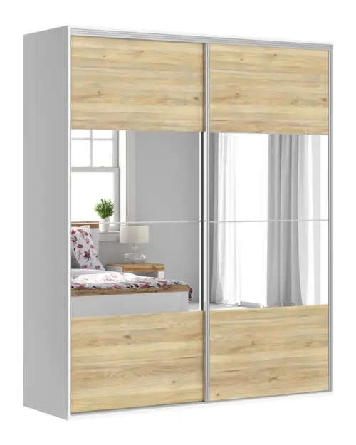 Armario de puertas correderas Flex 200 cm con espejo blanco/roble mauvella
