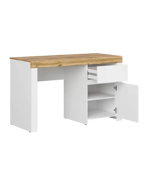 Escritorio Holten 130 cm con puerta y cajón roble wotan/blanco