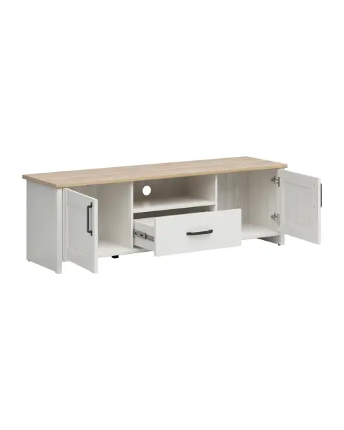 Mueble RTV Loksa 160 cm con 2 puertas y un cajón pino andersen blanco
