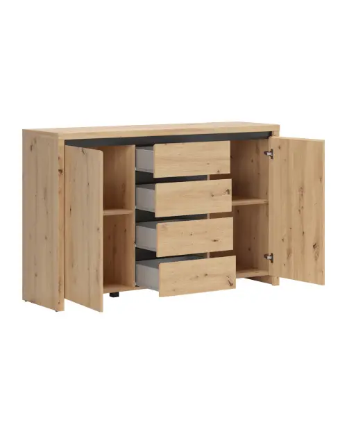 Cómoda Larios 143 cm con 2 puertas y 4 cajones roble artisan/negro