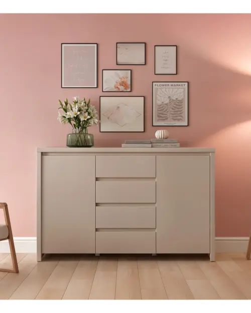 Cómoda Kaspian 144 cm con 2 puertas y 4 cajones cachemira