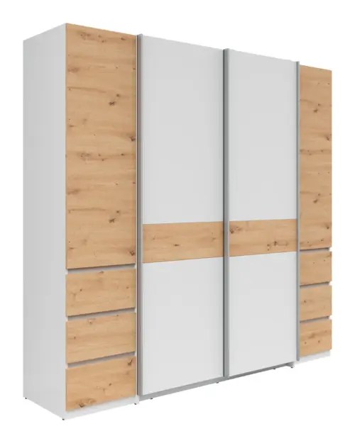 Sliding wardrobe Fabio 215 cm with drawers artisan oak/white
