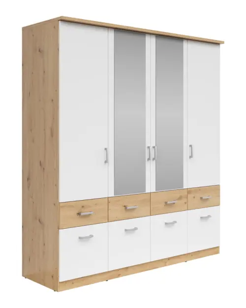Four-door wardrobe Brando-4 181 cm with mirror and drawers artisan oak/white