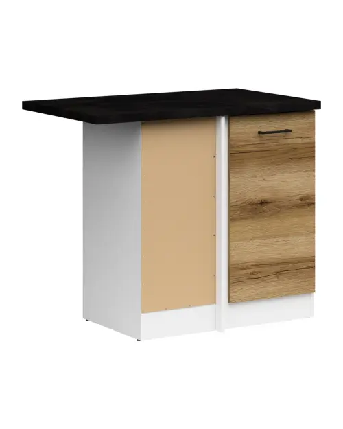Szafka dolna kuchenna narożna Junona Line lewa z blatem dąb delano jasny, z blatem zajmuje narożnik 100x60 cm