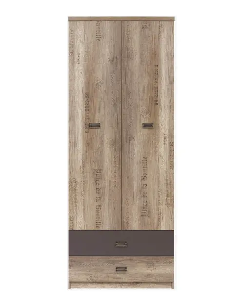 Armario de dos puertas Malcolm 80 cm con cajones roble canyon monument estampado