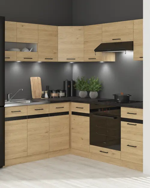 Conjunto de cocina de esquina Junona Line 180x200 roble bernstein sin encimera