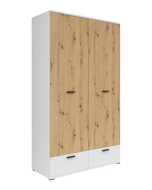 Armario de dos puertas Homeland 119 cm con 2 cajones blanco/roble artisan