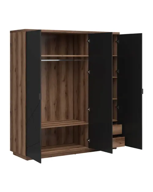 Armario de tres puertas Forn 180 cm roble delano oscuro/negro mate
