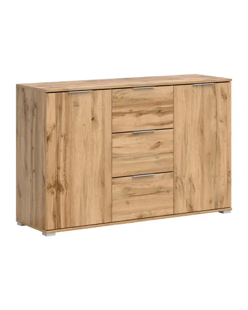 Cómoda Zele 135 cm con 2 puertas y 3 cajones roble wotan