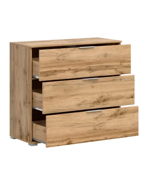 Cómoda Zele 95 cm con 3 cajones roble wotan