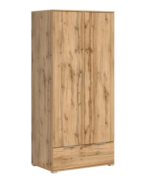 Armario de dos puertas Zele 90 cm con cajón roble wotan