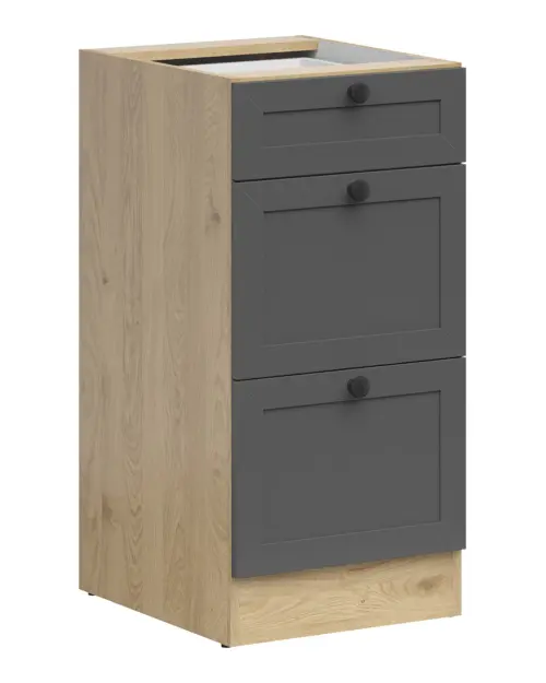 Armario de cocina inferior Junona Line 40 cm con 3 cajones roble bernstein/grafito