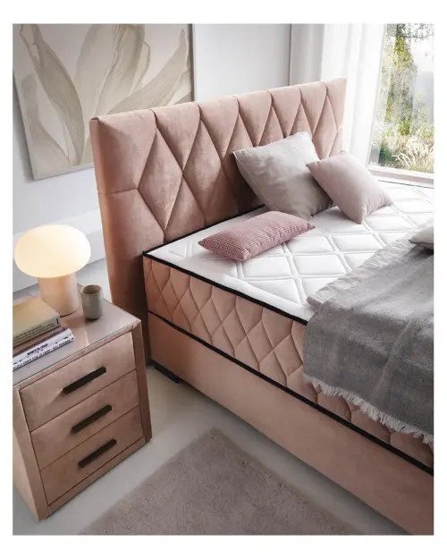 Continental bed Reve 160x200 with storage pink